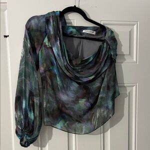 Amanda Uprichard Green Teal Multi-Print Draped Blouse